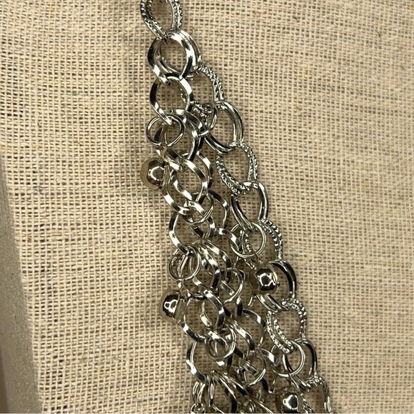 SILVER RHINESTONE CHAIN MAIL LAYERED NECKLACE GOTH GLAM EVENT - Picture 3 of 9